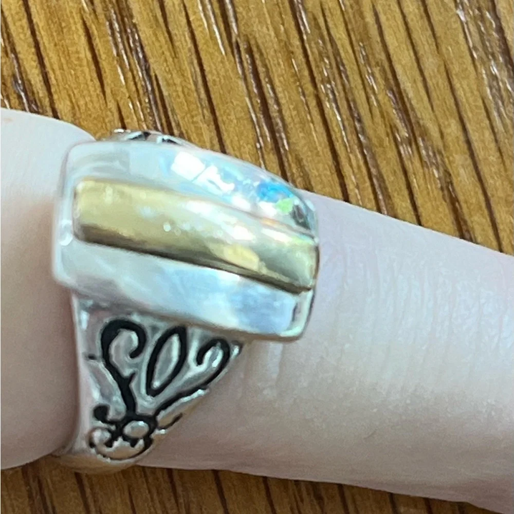Sterling Silver‎ Gold Plated Vintage Ring Engraved Design Size 6.5